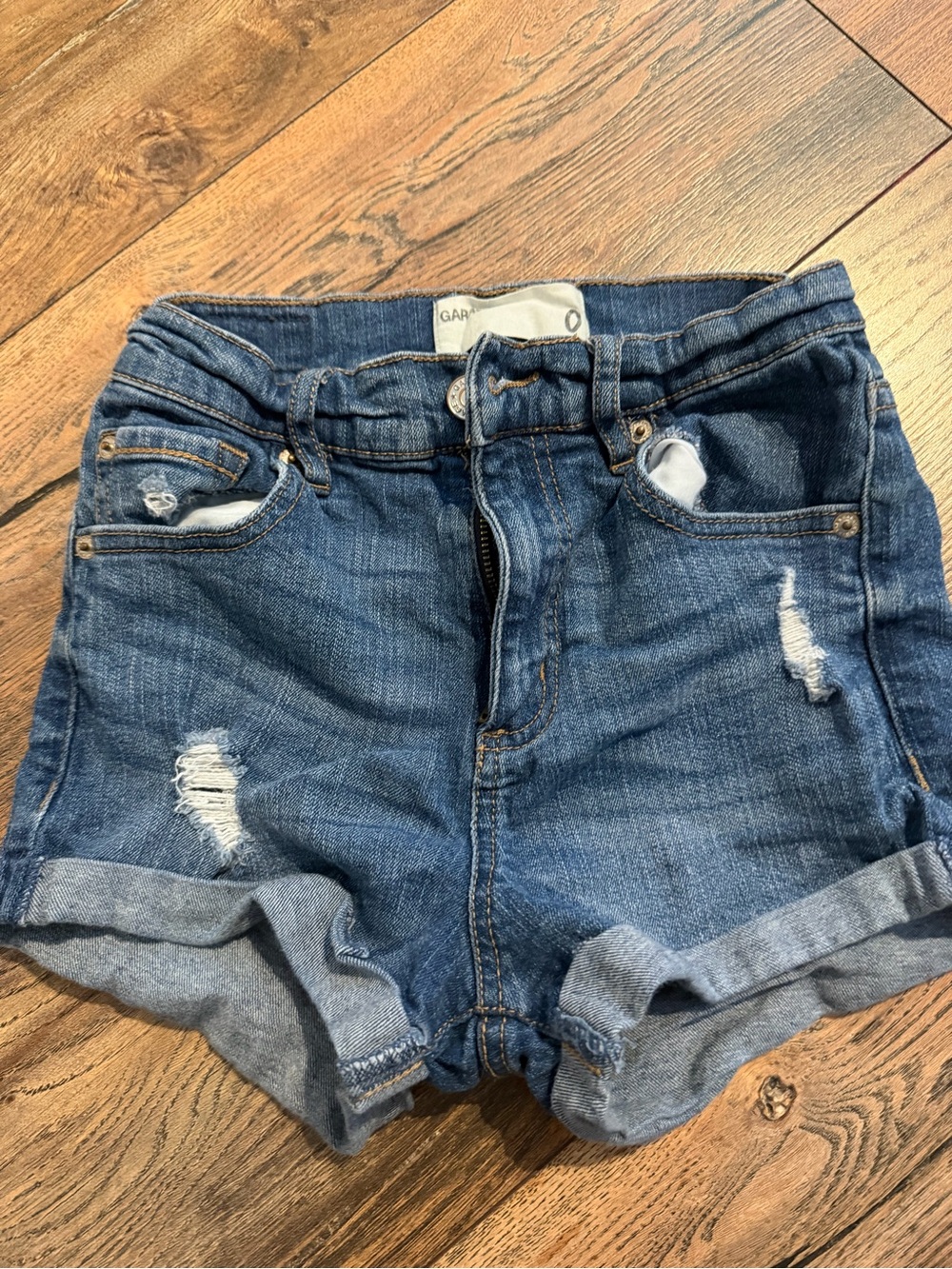 Garage Women's Distressed Rolled Hem Denim Shorts - Blue